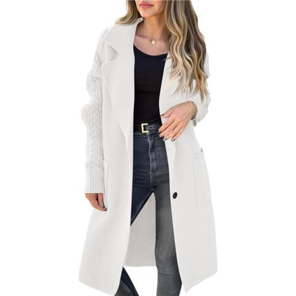 Womens Long Cardigan Sweaters Jackets White - Picture 1 of 6
